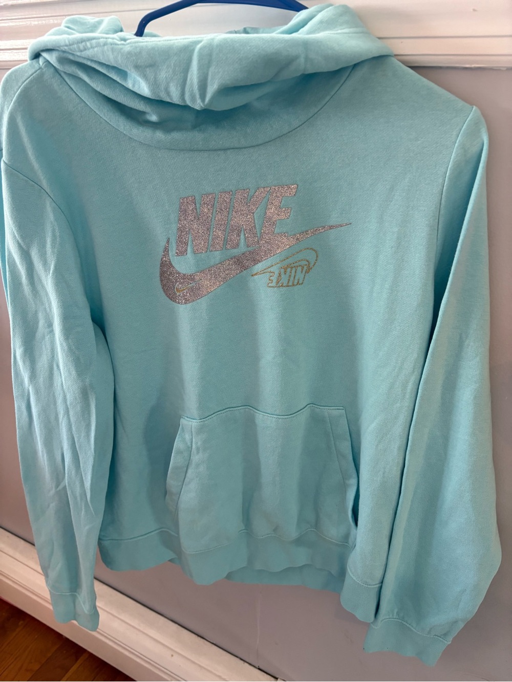 Nike Women's Light Aqua Hoodie with Glitter Logo